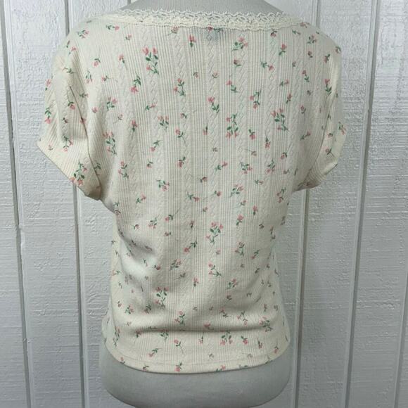 Wild Fable Women Top T-shirt Pointelle Coquette Feminine Rosette Cream Medium - Picture 6 of 8